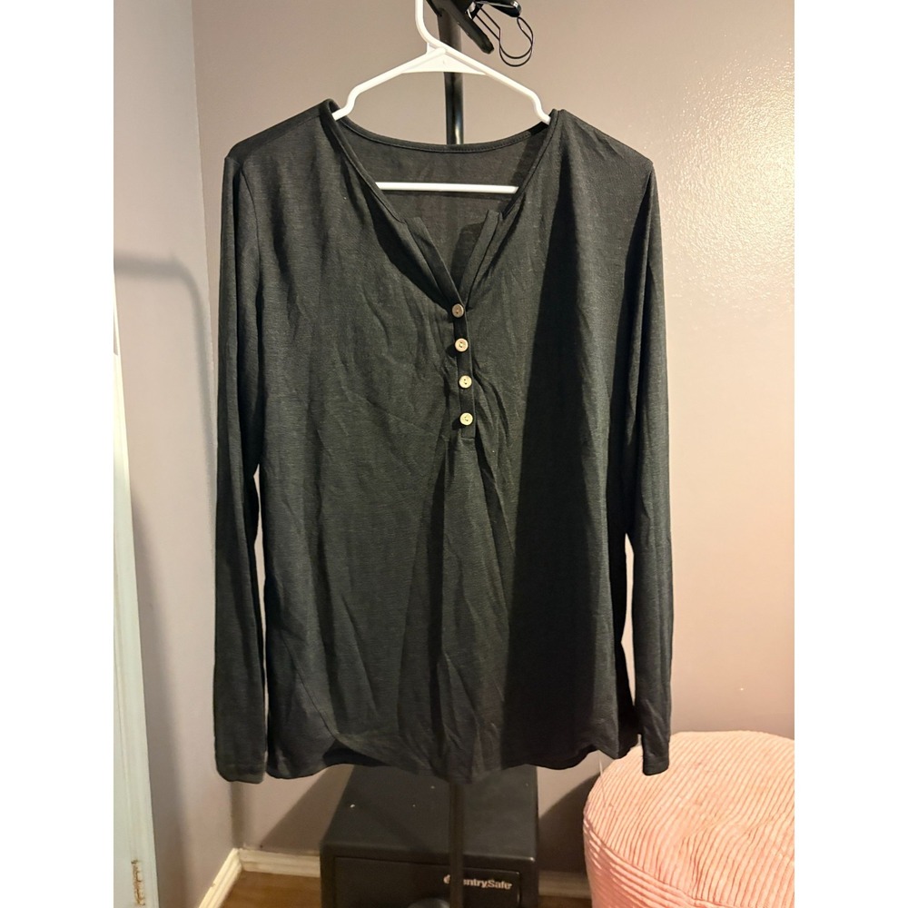 Cupshe - Long Sleeve Grey‎ Shirt, 3/4 Button Up Sz L